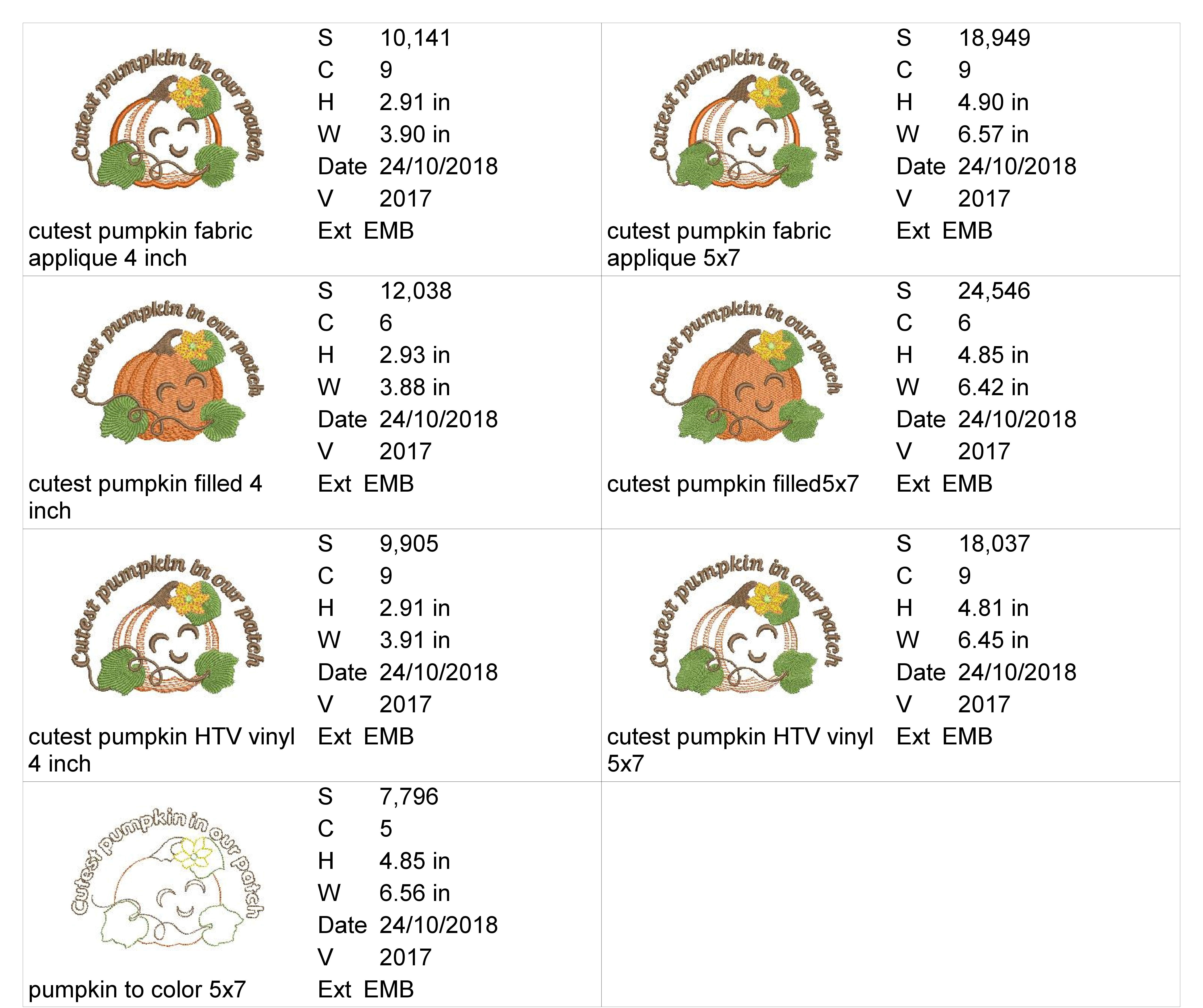 size and color chart